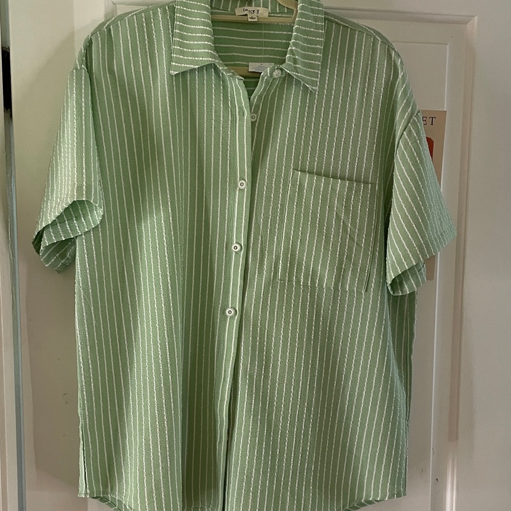 Love J Mint Green Striped Button Down Shirt